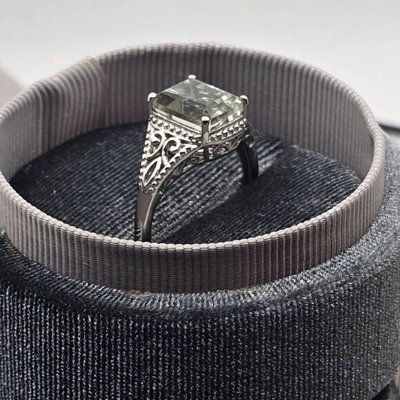 Montezuma ✦ Prasiolite Solitaire Ring ✦ 3.40ct Green Quartz S925 Platinum Sz 9 - Picture 10 of 17